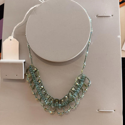 Vintage Handmade Beaded Necklace Green Complex Pattern Choker