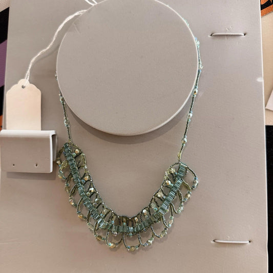 Vintage Handmade Beaded Necklace Green Complex Pattern Choker