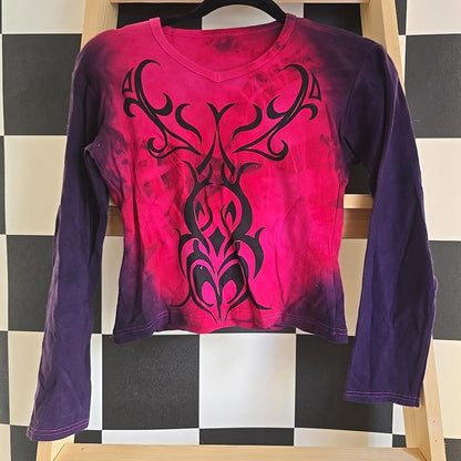 Brand New Deadstock Tie-dye T-shirt CROPPED SIZE S american Long Sleeve