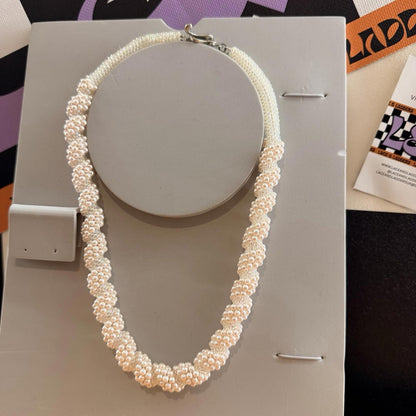 Pink And Pearl Twist Handmade Vintage Necklace Beaded