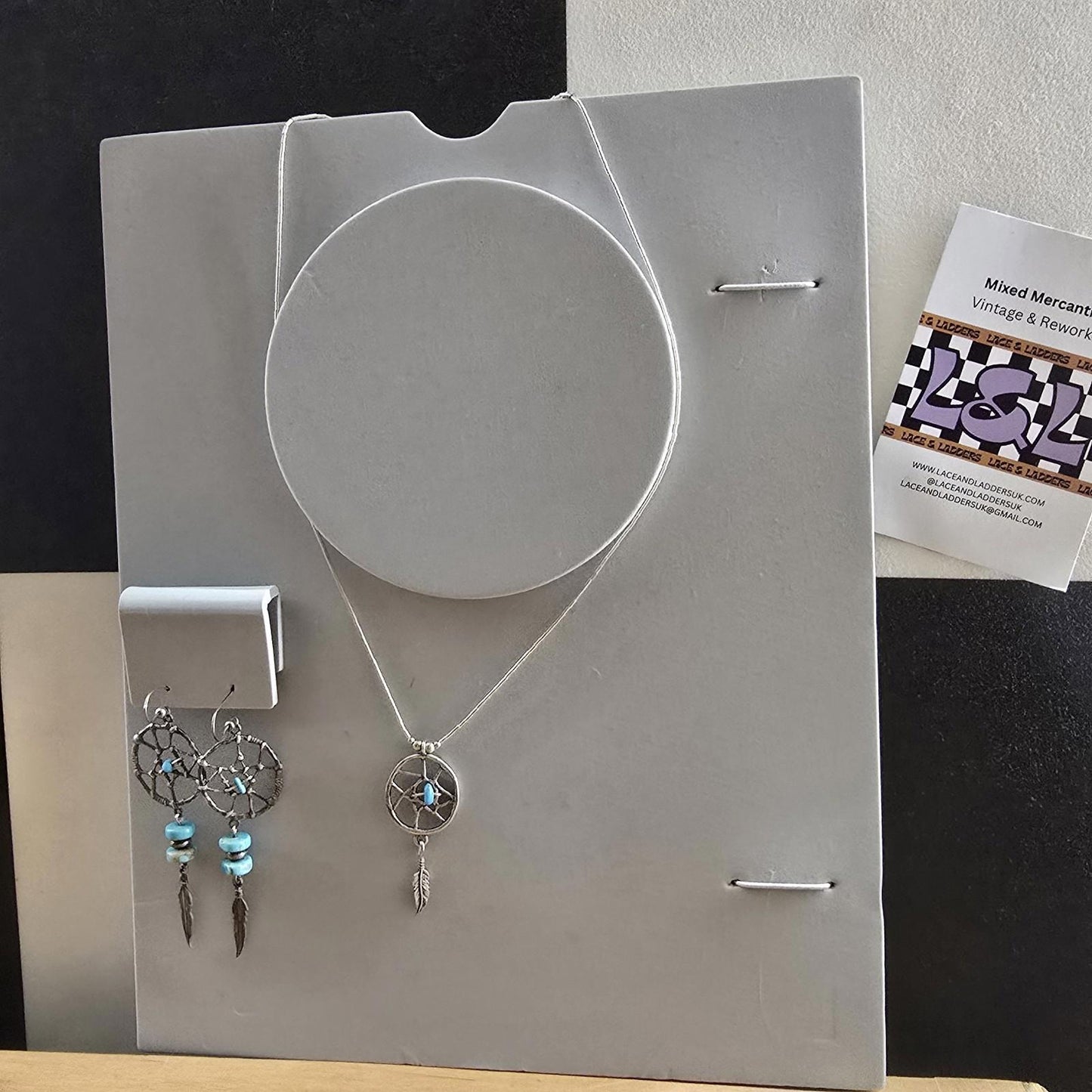 Dream Catcher Sterling Silver Turquoise 18" American Chain Necklace Vintage