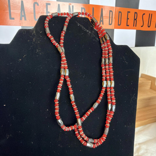 Long Magnetic Hematite & Pink Cats Eye Beaded Necklace Wrap Bracelet
