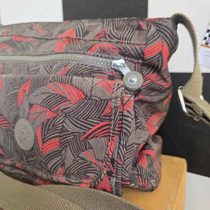 Kipling Bag with Monkey Charm Complete Set and Purse  Brown  and Coral Pattern