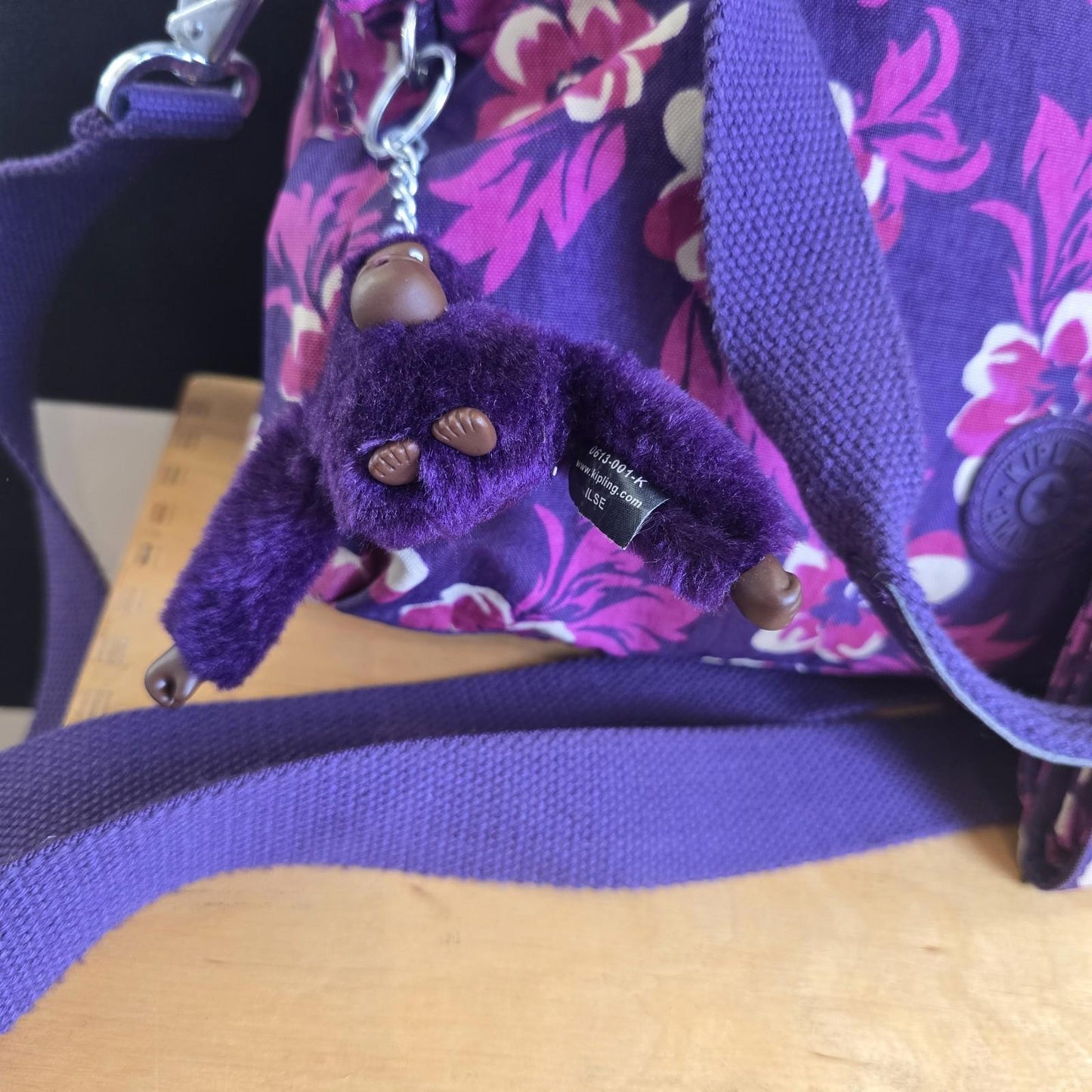 Kipling Medium Handbag In Purple And Pink Multi-print with matching PURSE