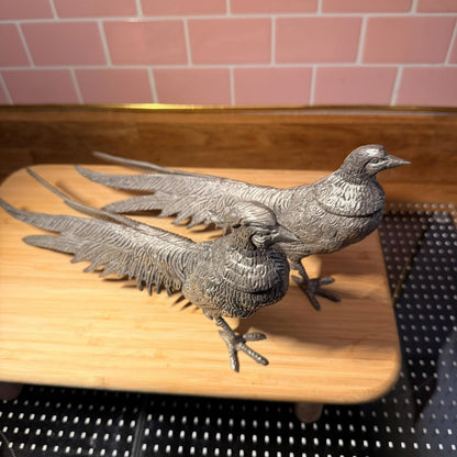 Vintage Alpaca Silver plated Italy Pair of Pheasants 13.3" & 12.5" Art Figurine