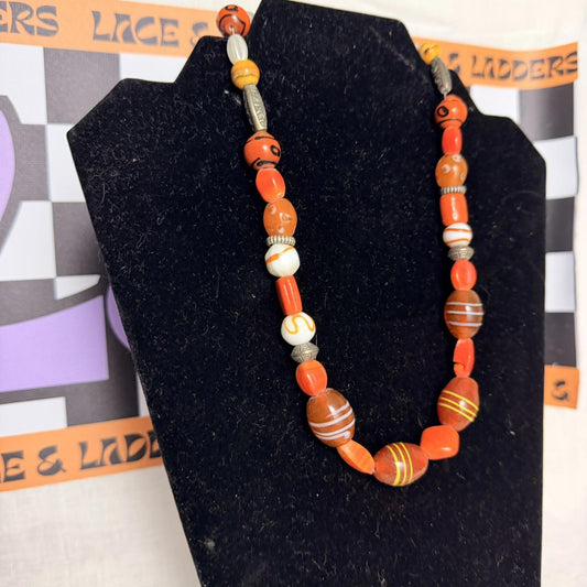 Vintage Costume Jewellery Necklace Beaded Design gorgeous 60s 70s orange funk