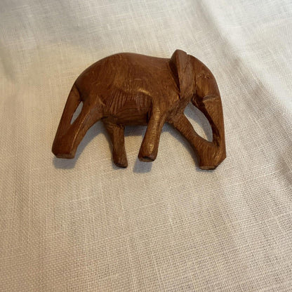 Vintage Hand Carved Wooden Elephant with Trunk mcm ornament