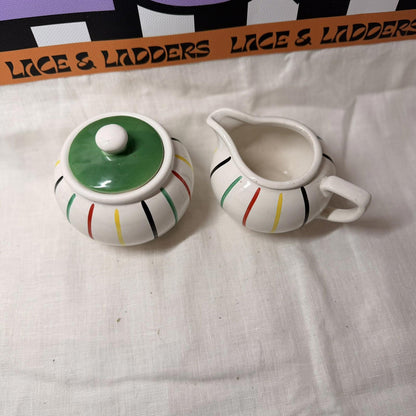 rare Longchamp, France, hand painted, sugar bowl and milk jug in faience. mcm