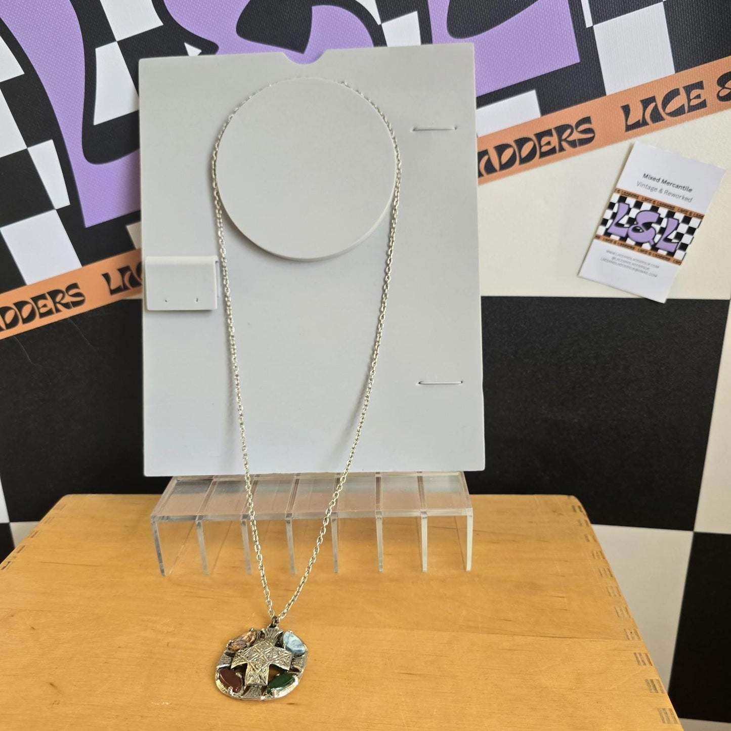 Vintage Celtic Agate Silver Necklace Real Stone Necklace On Chain