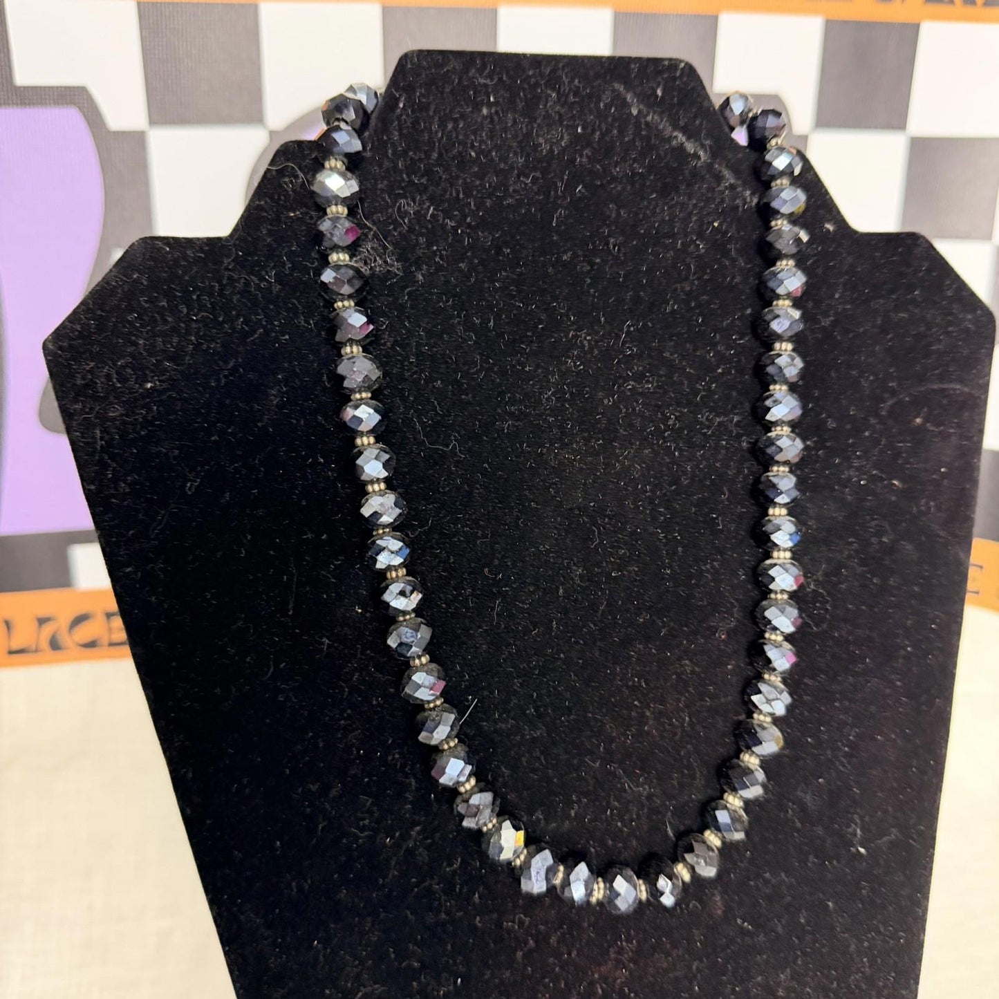Vintage Costume Jewellery Necklace Unknown Beaded Design gorgeous dark sparkle