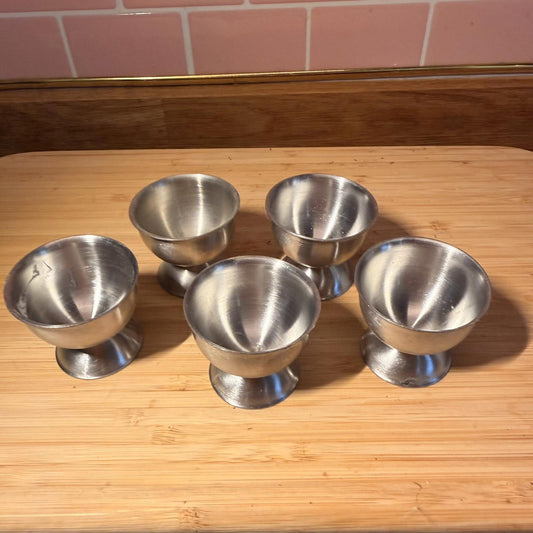 Vintage Stainless Steel Egg Cups Marked Brand Empire Made mcm x5