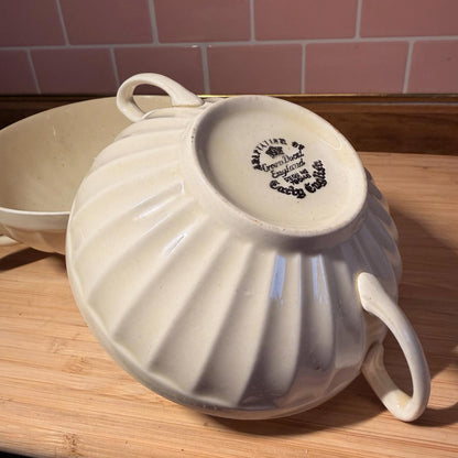 Crown Ducal Ribbed Soup Bowl Pair Art Deco Antique Cream early english rare