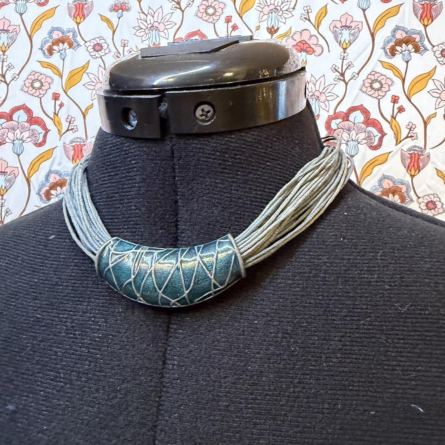 pendant necklace on rope chain string 90s y2k style large blue statement