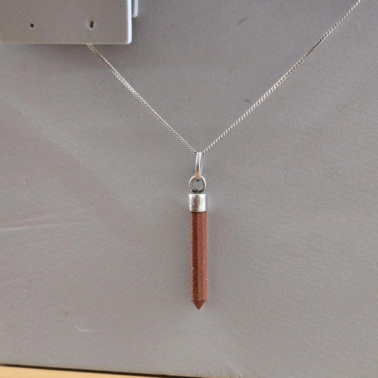 RED GOLDSTONE hexagonal drop pendant on a Sterling Ilver 925 necklace Vintage