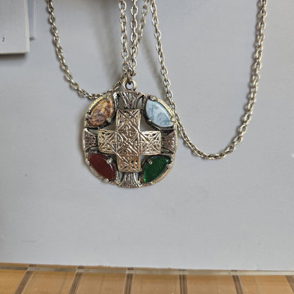 Vintage Celtic Agate Silver Necklace Real Stone Necklace On Chain