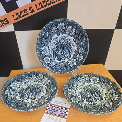 3 Royal Tudor Ware - Coaching Taverns - Blue (1828) 6 1/4" Bread & Butter Plates