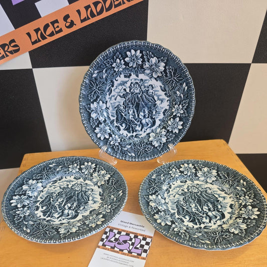 3 Royal Tudor Ware - Coaching Taverns - Blue (1828) 6 1/4" Bread & Butter Plates