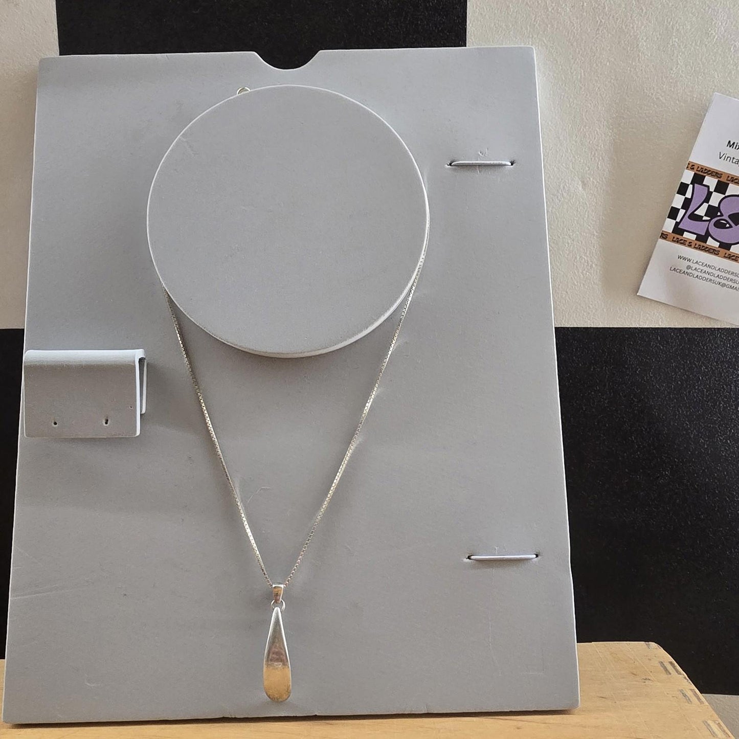 Vintage Silver Curve Teardrop Pendant Necklace Plain 925