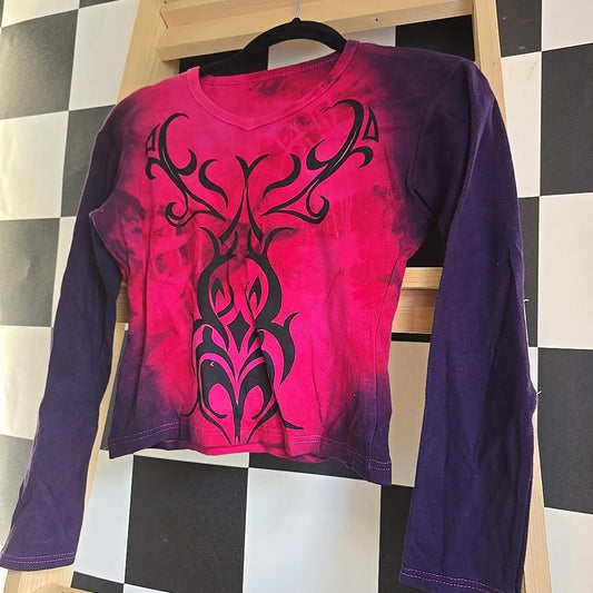 Brand New Deadstock Tie-dye T-shirt CROPPED SIZE S american Long Sleeve