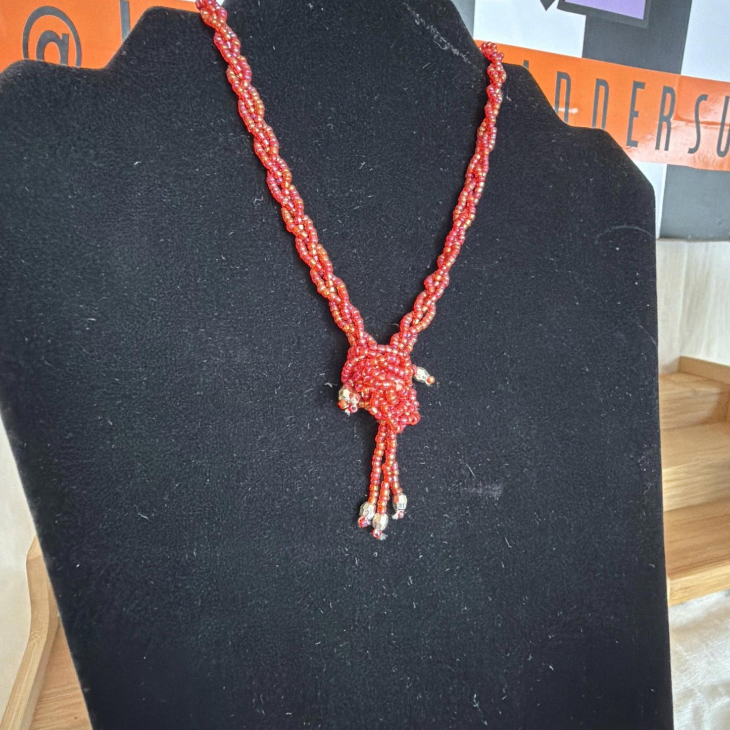 Vintage Costume Jewellery Necklace Beaded Design gorgeous 60s 70s orange funk