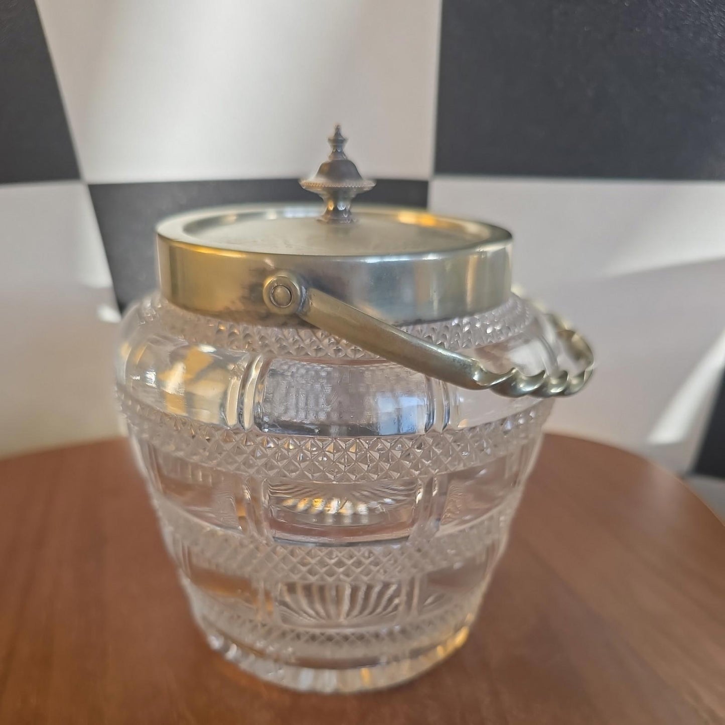 ANTIQUE CRYSTAL & SILVER PLATE cut glass BISCUIT BARREL & LID