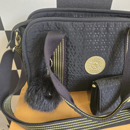 Kipling "Sinala" Premium Shoulder Bag with Detachable Strap & purse black & gold