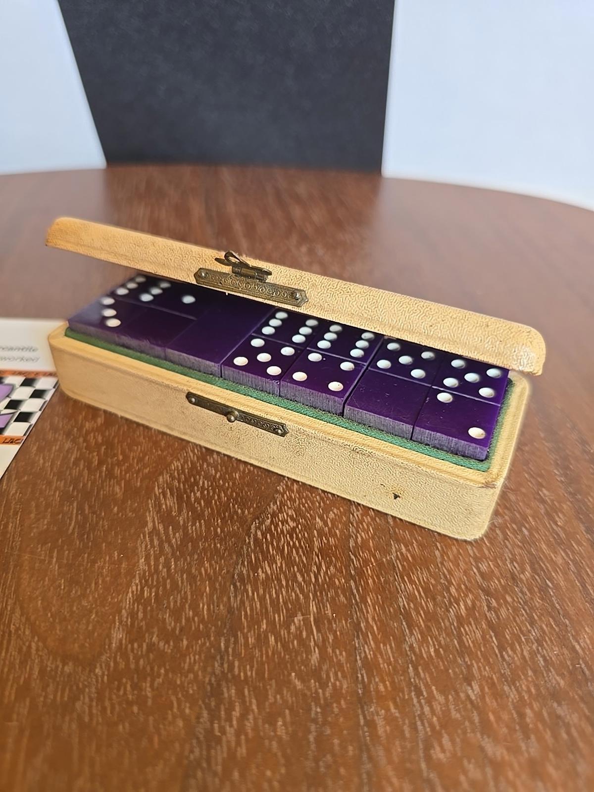 Vintage Dominoes Set in Faux Leather Mini Briefcase Classic Family
