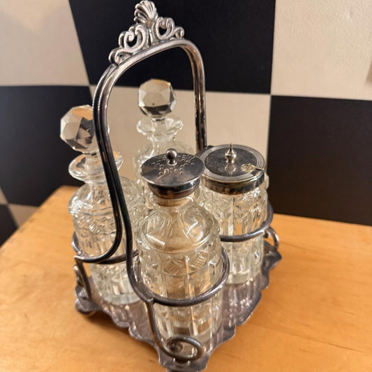 Antique Silver Plate EPNS Condiment Cruet Set Elegant Design Hallmarked