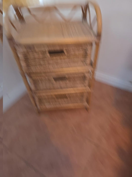 Bamboo Cane & Wicker 3 Drawer w Shelf Unit Storage Boho Vintage Retro 1970’s Vgc