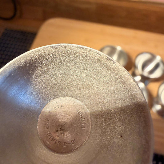 Vintage Stainless Steel Egg Cups Marked Brand Empire Made mcm x5