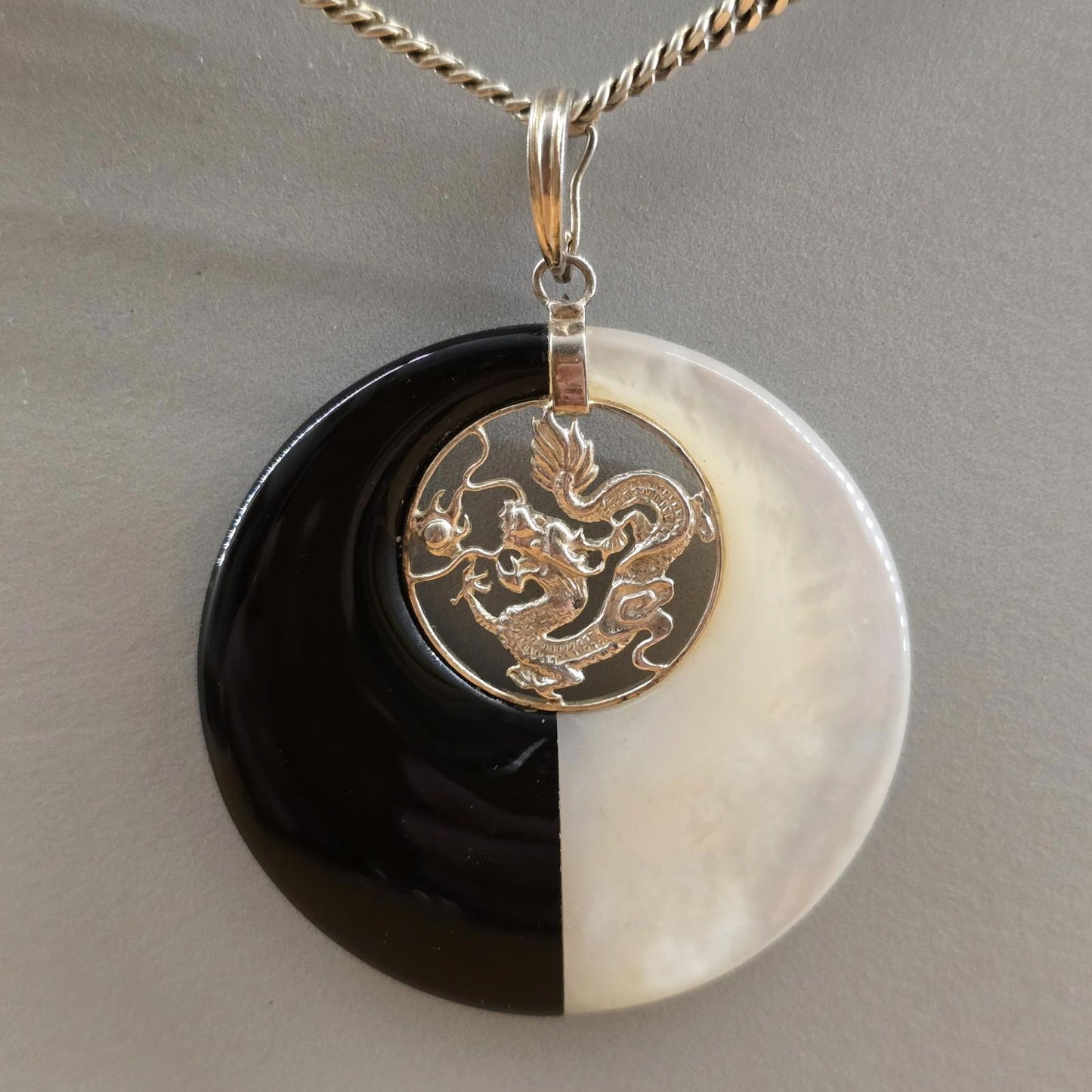 Elisabeth Ashlie/Ross Simons Sterling Silver Onyx MOP Chinese Dragon Chain