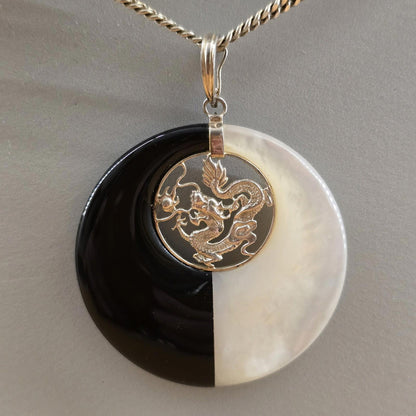 Elisabeth Ashlie/Ross Simons Sterling Silver Onyx MOP Chinese Dragon Chain