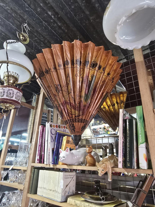 Antique Asian Paper Hand Painted Chinese Dragon Design Umbrella Parasol Décor