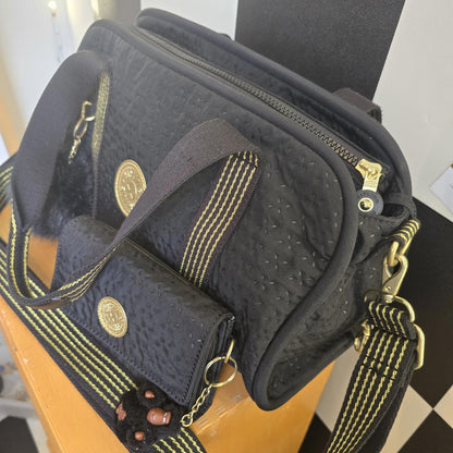 Kipling "Sinala" Premium Shoulder Bag with Detachable Strap & purse black & gold