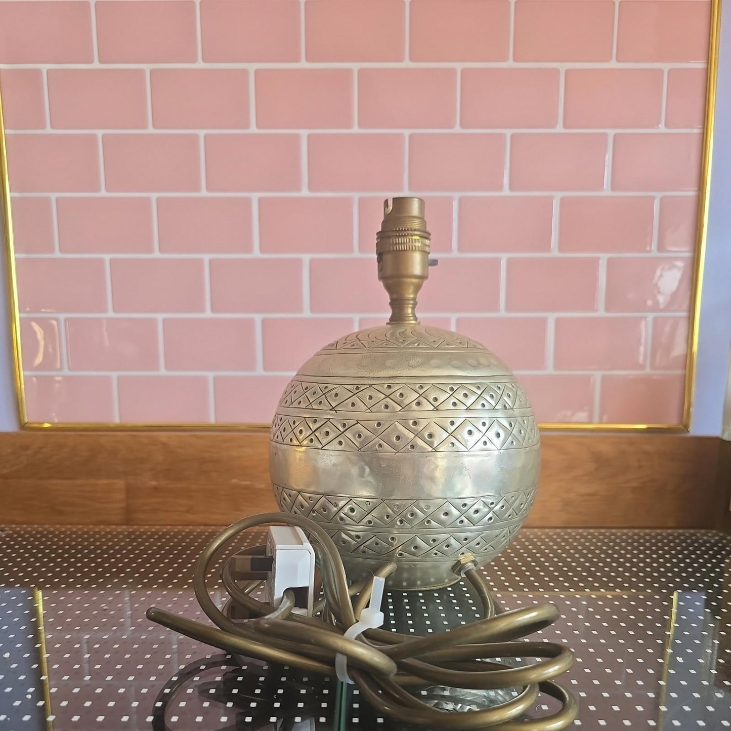 Vintage Sphere Lamp Brass Silver Table Light Mid Century 1970s (26cm)