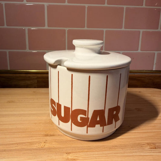 HORNSEA VINTAGE BROWN STRIPED SUGAR  bowl WITH LID rare