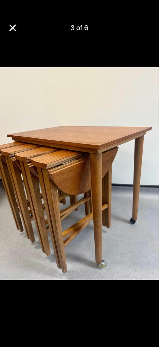 Mid Century 1960s Poul Hundevad Teak Nest of Five  Tables. Danish vintage mcm
