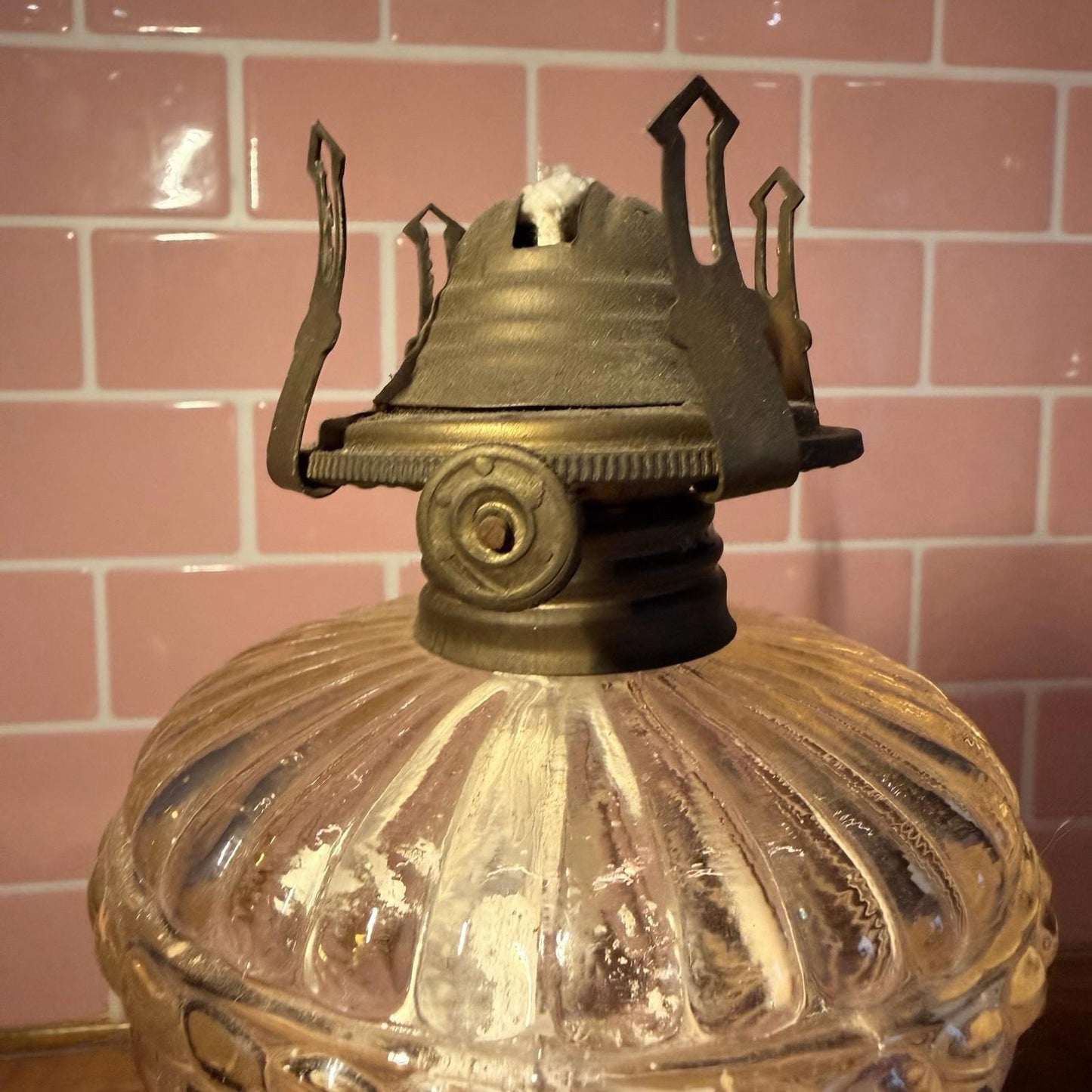 19th century oil lamp burner glass moulded paraffin antique gorgeous