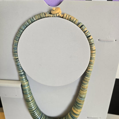 Vintage Wooden Disc Necklace Turquoise Jewellery Boho Hippie