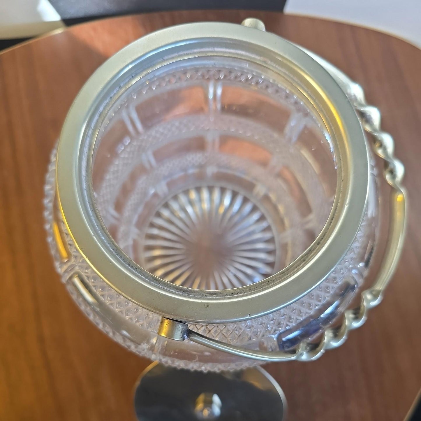 ANTIQUE CRYSTAL & SILVER PLATE cut glass BISCUIT BARREL & LID