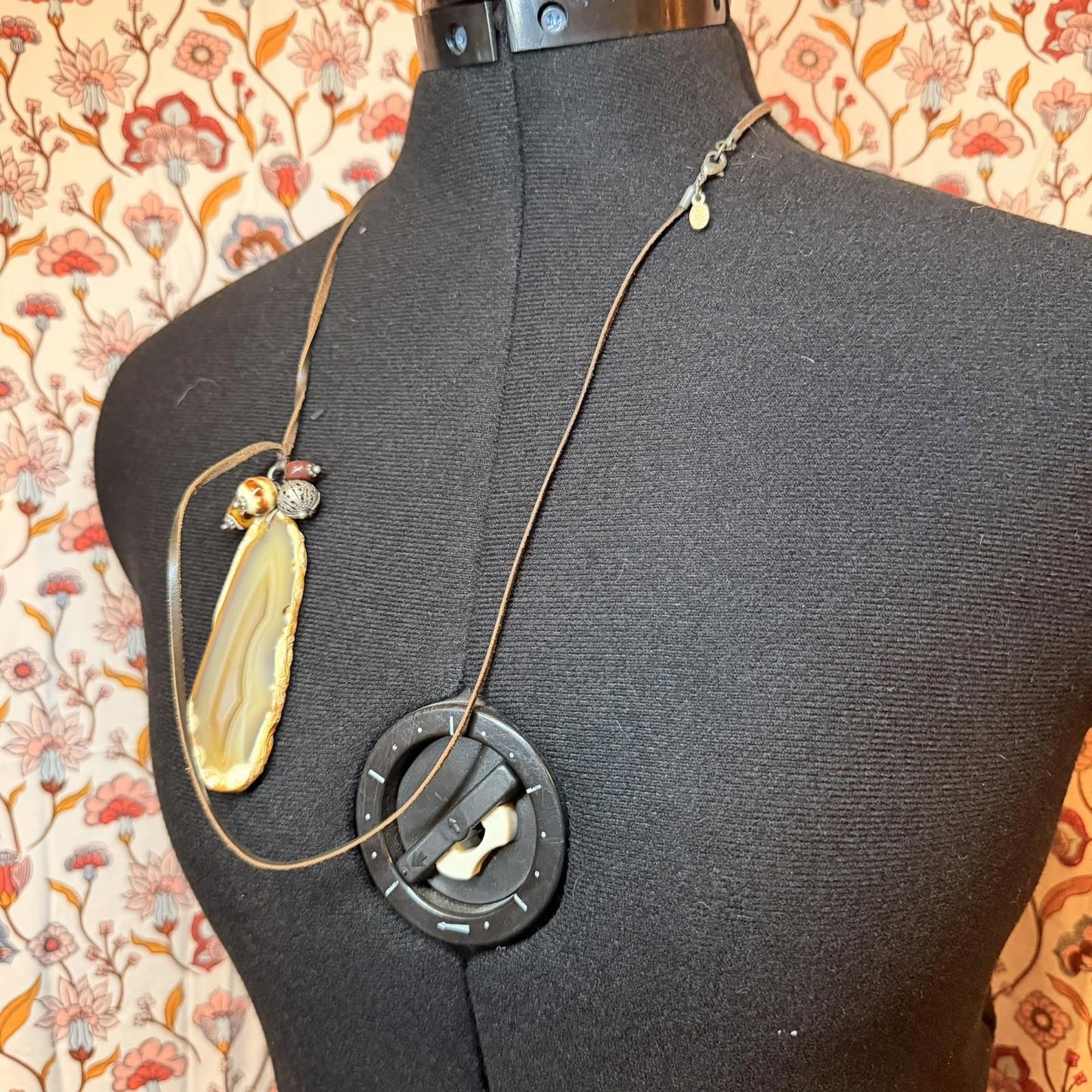 pendant necklace on leather  string 90s y2k style crystal slice