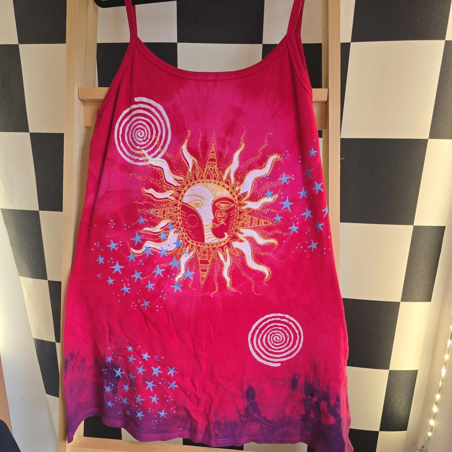 Brand New Tie Dye DEADSTOCK Cotton Vest Dress Size L Stretchy