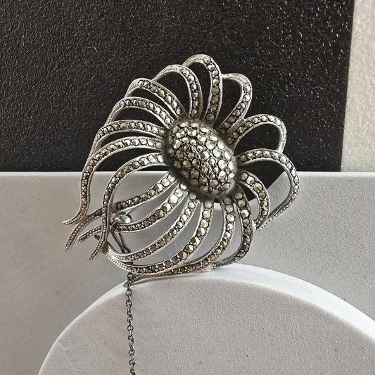 Vintage Antique Ornate Silver Marked Brooch Pin Floral
