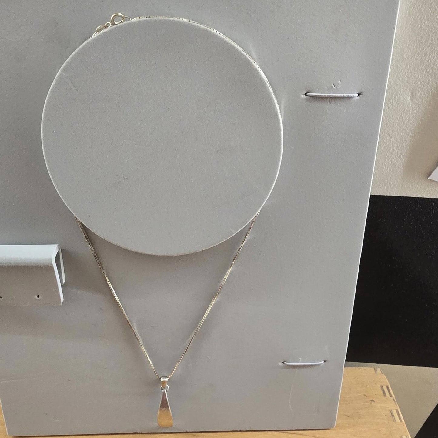 Vintage Silver Curve Teardrop Pendant Necklace Plain 925