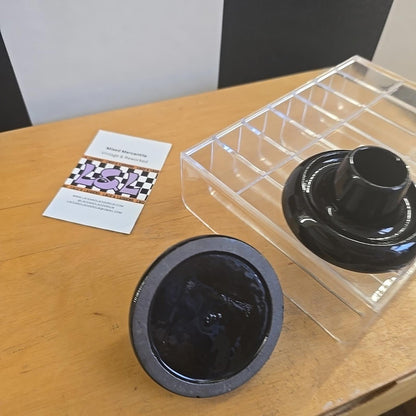 Vintage MCM Black Ceramic Candle Holder X2