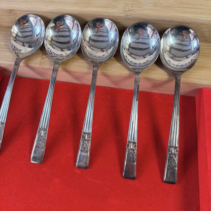 5Silver Plated Soup Spoons Incredibly Detailed Pattern Antique Cutlery Vintage
