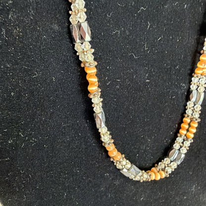 Long Magnetic Hematite & Pink Cats Eye Beaded Necklace Wrap Bracelet