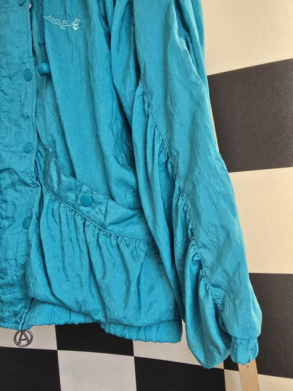 ADOLFO Blue Windbreaker Retro Vintage Jacket Ties And Cotton Lining Slight Mark