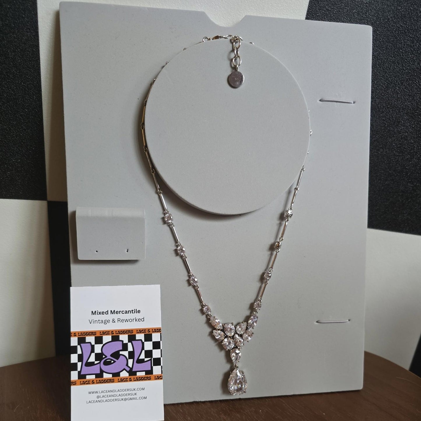 Sterling Silver 925 Vintage Necklace with Cubic Zirconia Pendants