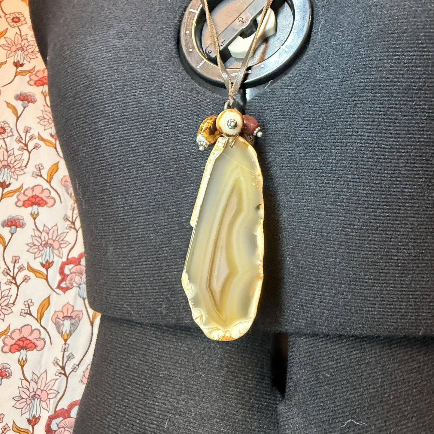 pendant necklace on leather  string 90s y2k style crystal slice